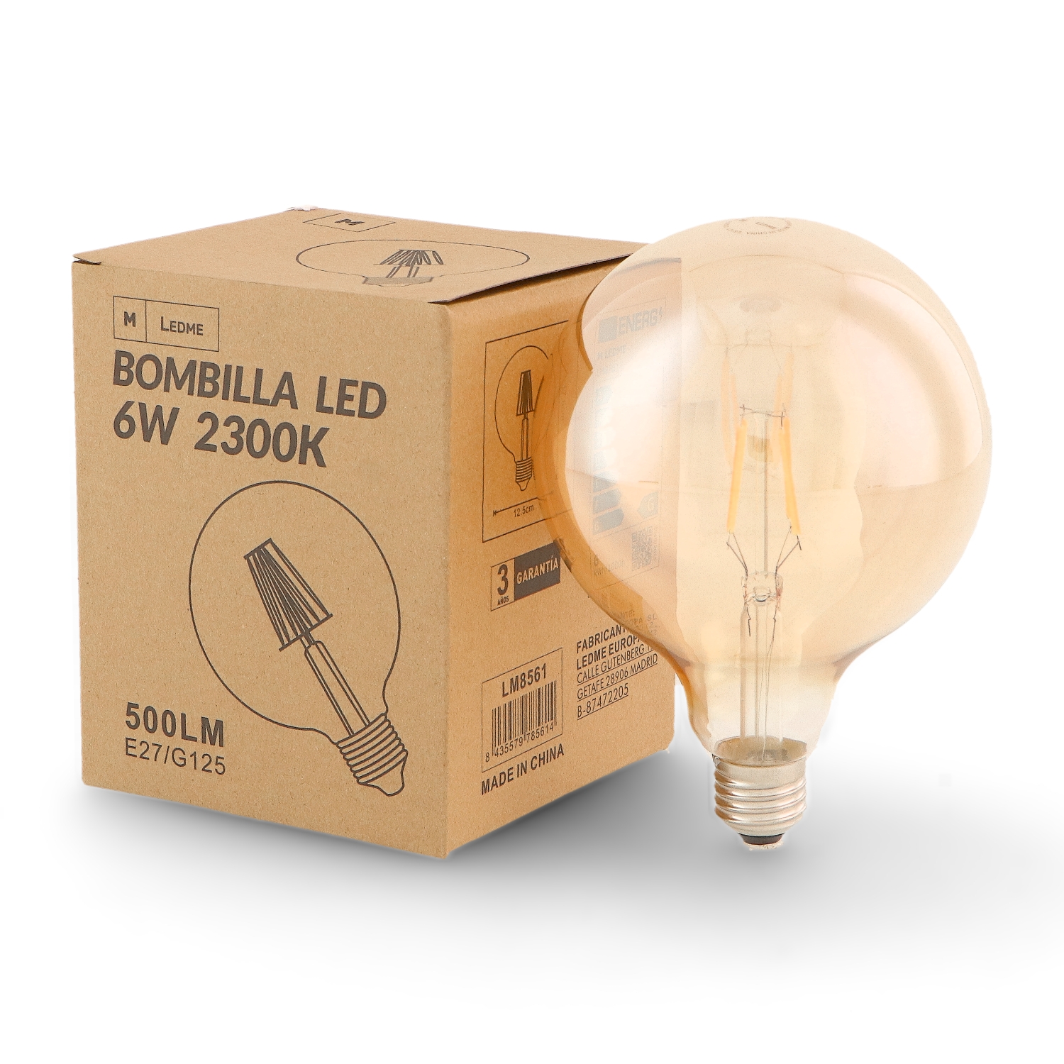 Bombilla Led Filamento E27 G125 6W ámbar