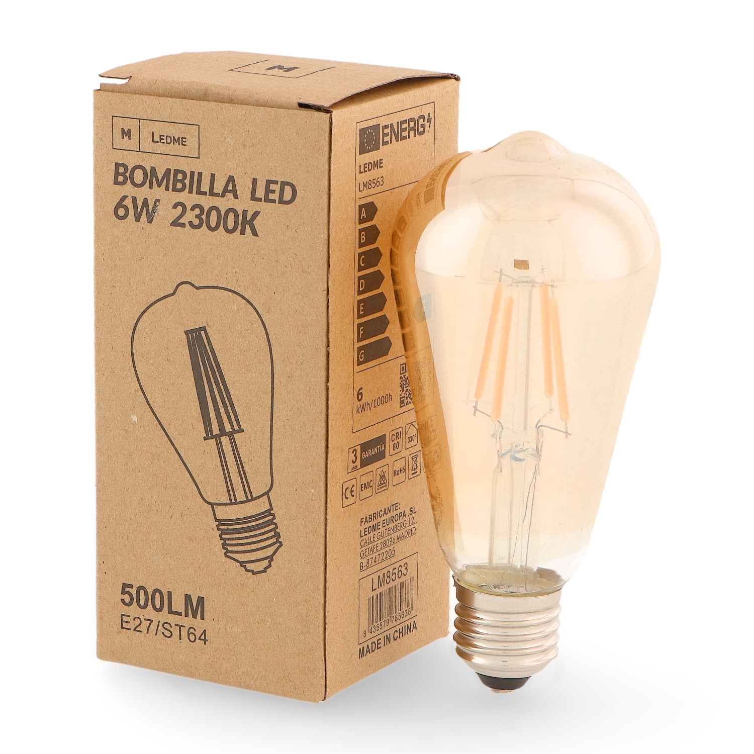 Bombilla Led Filamento E27 St64 6W ámbar