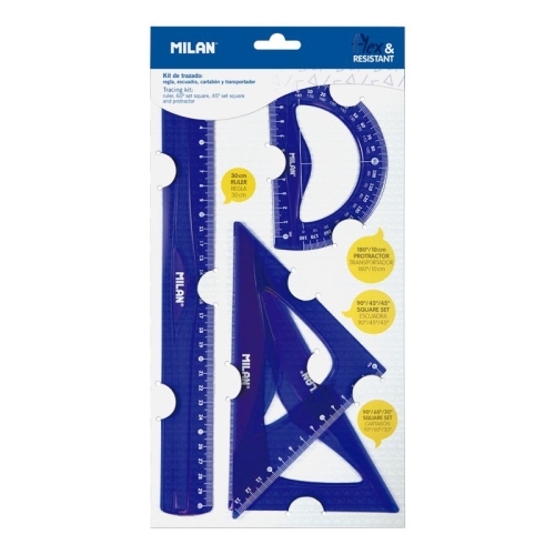 Milan Kit de 4 Reglas Flex&resistant Azul Translucido