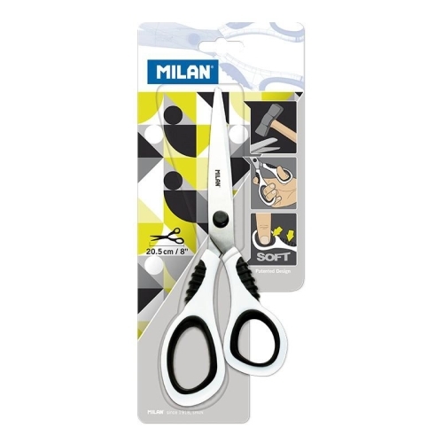 Milan Tijeras Oficina 20,5Cm Mango de Plástico Blister Blanco/negro