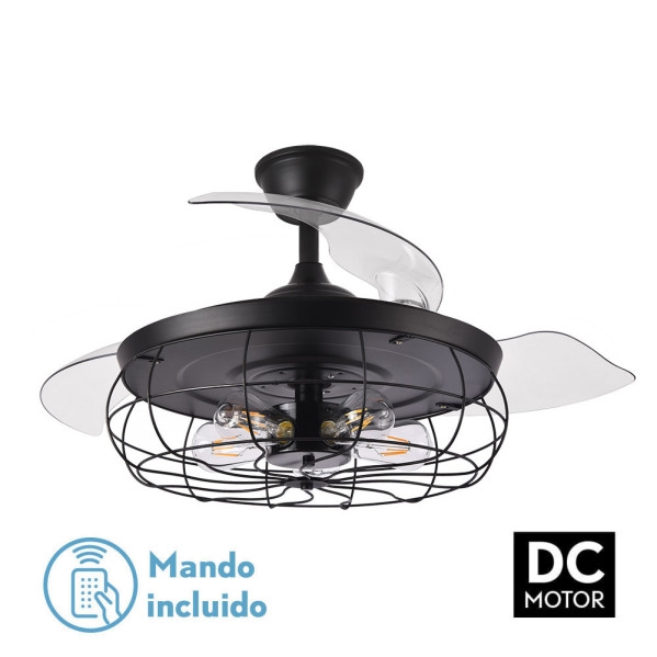 Ventilador Dc Concon 5Xe27 Negro Mate 3 Aspas Transparentes 107D 6 Vel. C/remoto y Temporizador