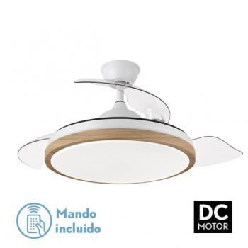 Ventilador Dc Evros 72W 6120Lm Blanco/haya 3Asp.Despegables 32/47X50/107D.3Colores ,remoto+Temporizador+Memoria