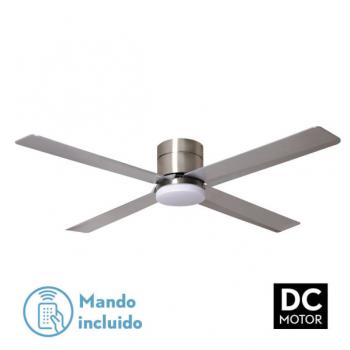 Ventilador Dc Niquel Kona 4 Aspas Plata 18W 3000-4000-6000K 1800Lm  21,5X132D Control  Remoto y Temporizador