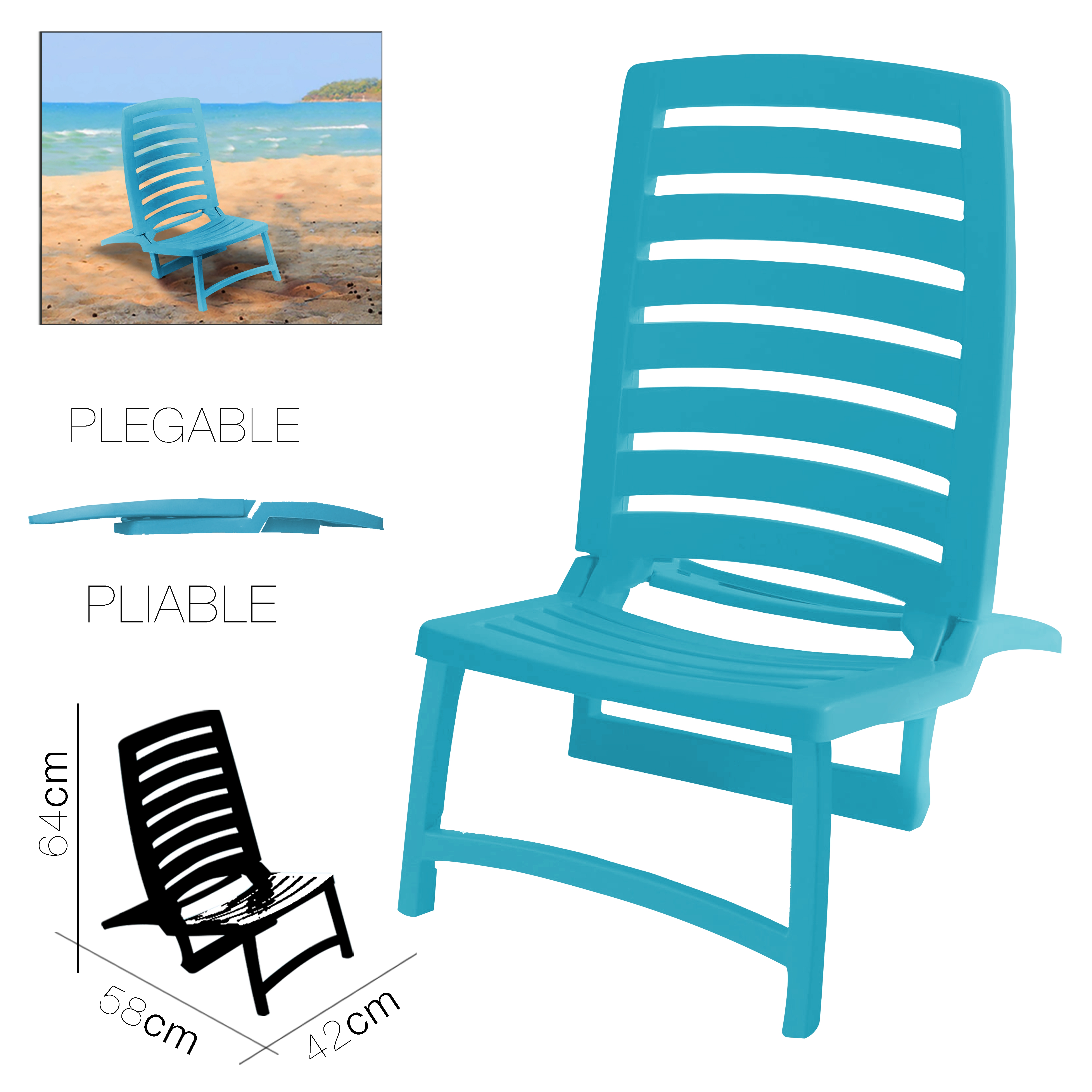 Silla Playa Plegable Rio Azul 42 X 58 X 64Cm