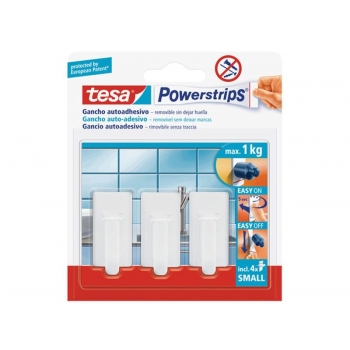 Tesa Menaje Powerstrips 4 Ganchos+3Tiras Para Cualquier Lugar del Hogar Hasta 2Kg  I25595