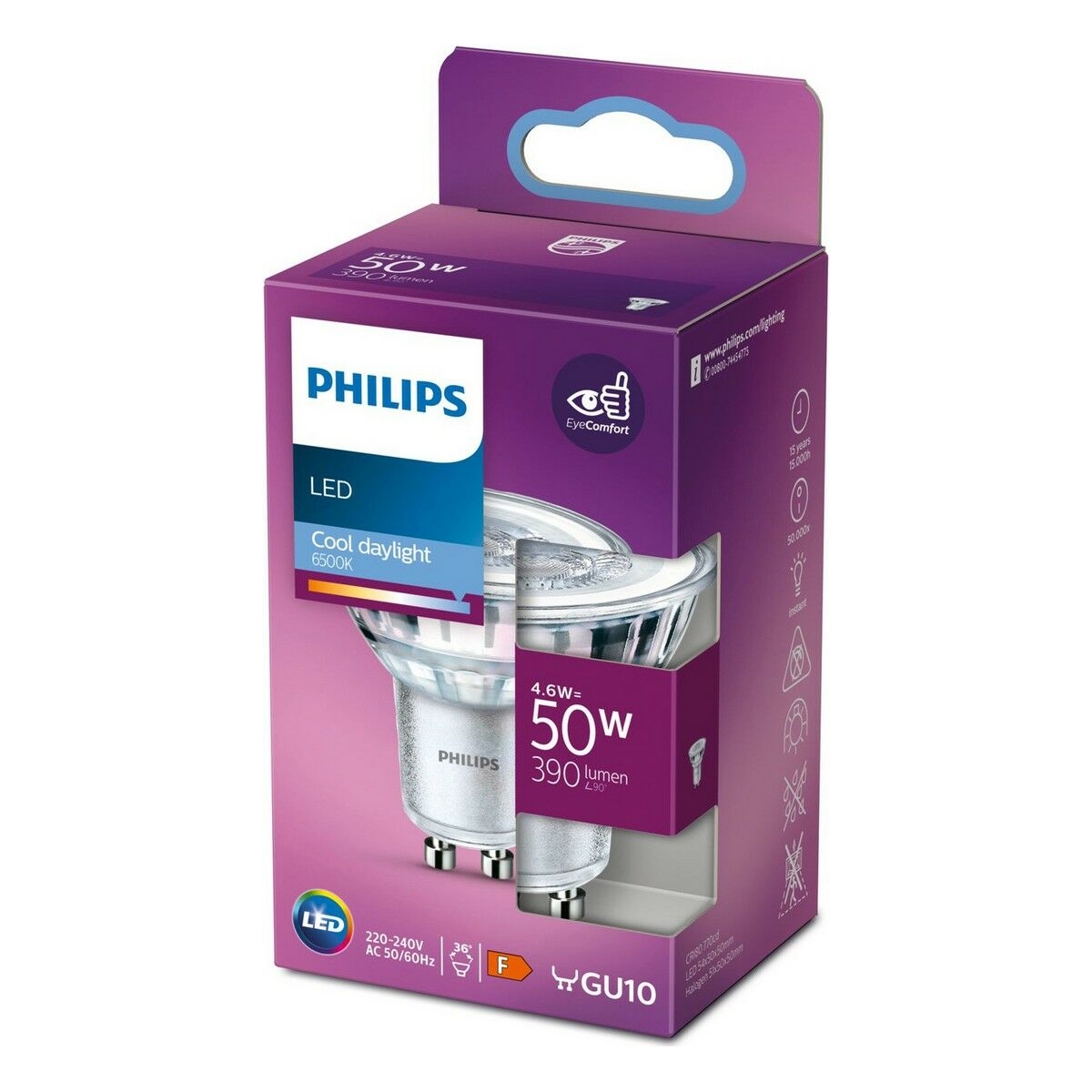 Bombilla Led Dicroica Philips Foco 4,6 W Gu10 F 390 Lm (6500 K)