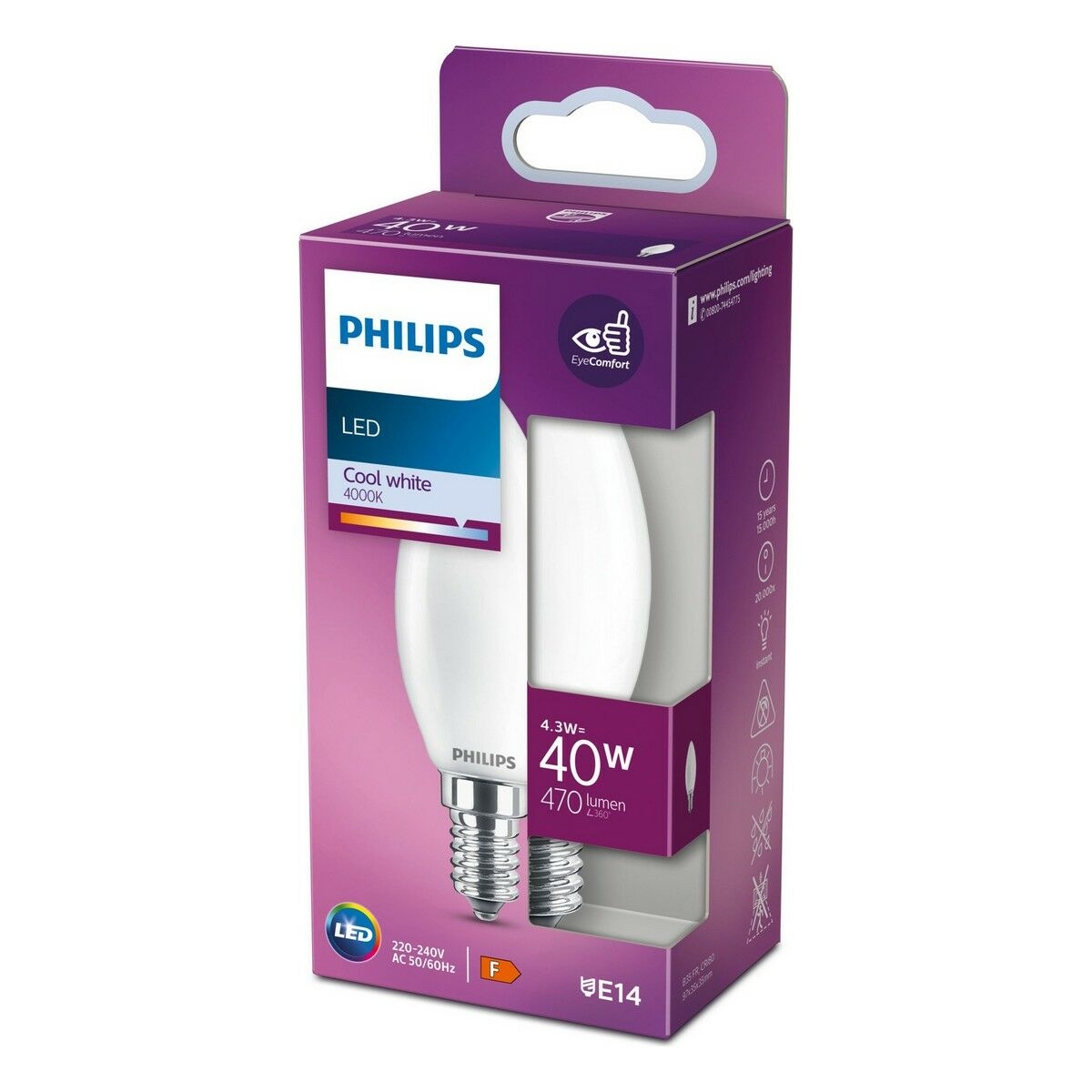 Bombilla Led Philips 3,5 X 9,7 Cm E14 470 Lm 4,3 W (4000 K)