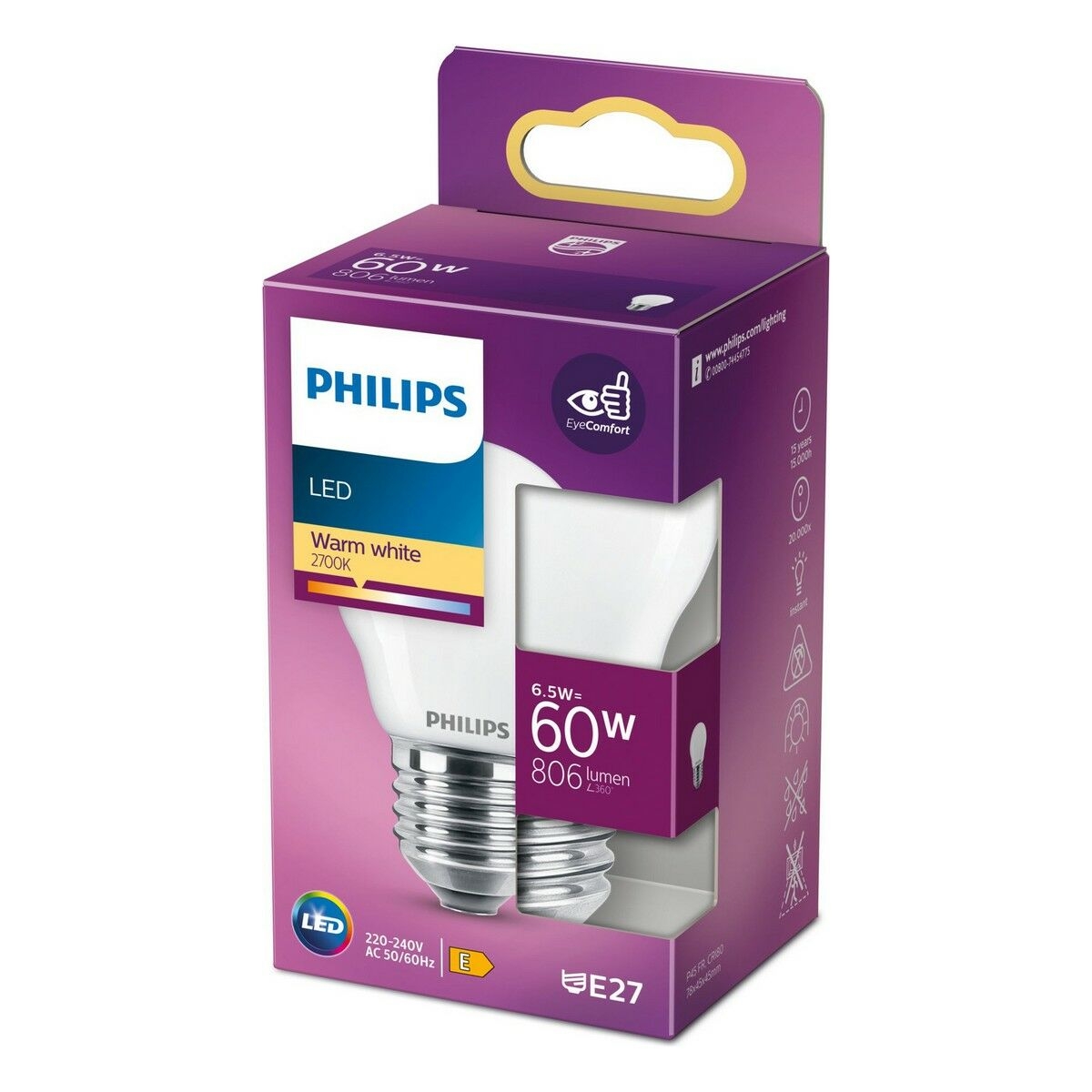 Bombilla Led Philips 8718699762858 4,5 X 7,8 Cm E27 e 6,5 W 806 Lm (2700 K)