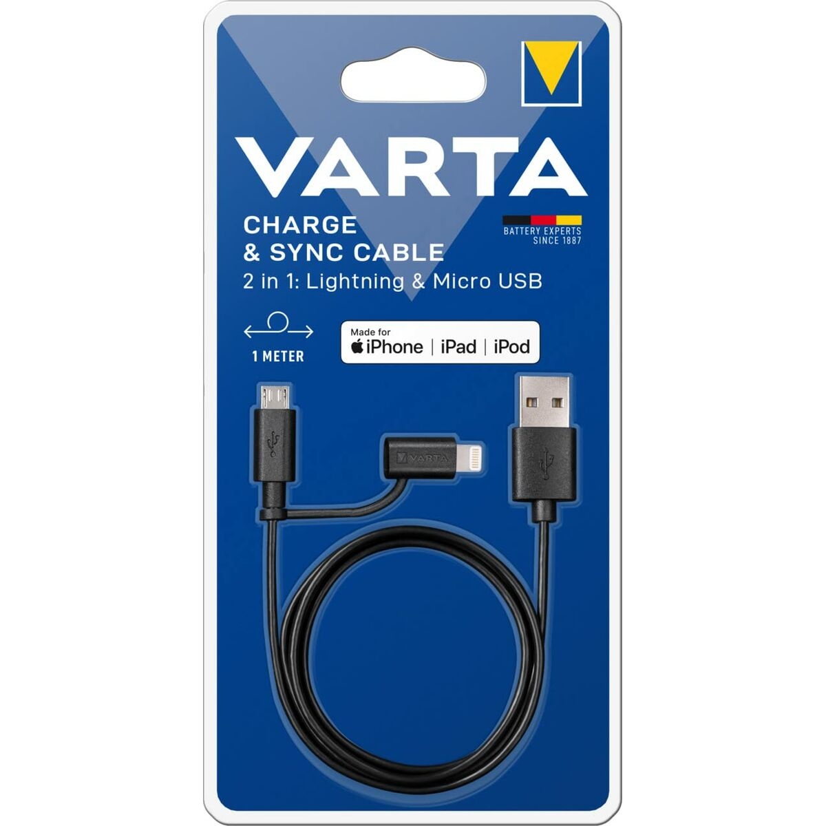 Cable Usb A Micro Usb y Lightning Varta 57943101401 1 M