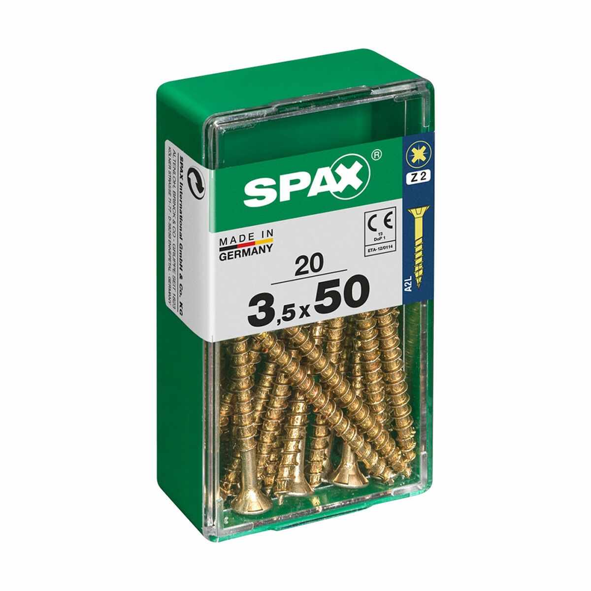 Caja de Tornillos Spax 4081020350501 Tornillo de Madera Cabeza Plana (3,5 X 50 Mm)