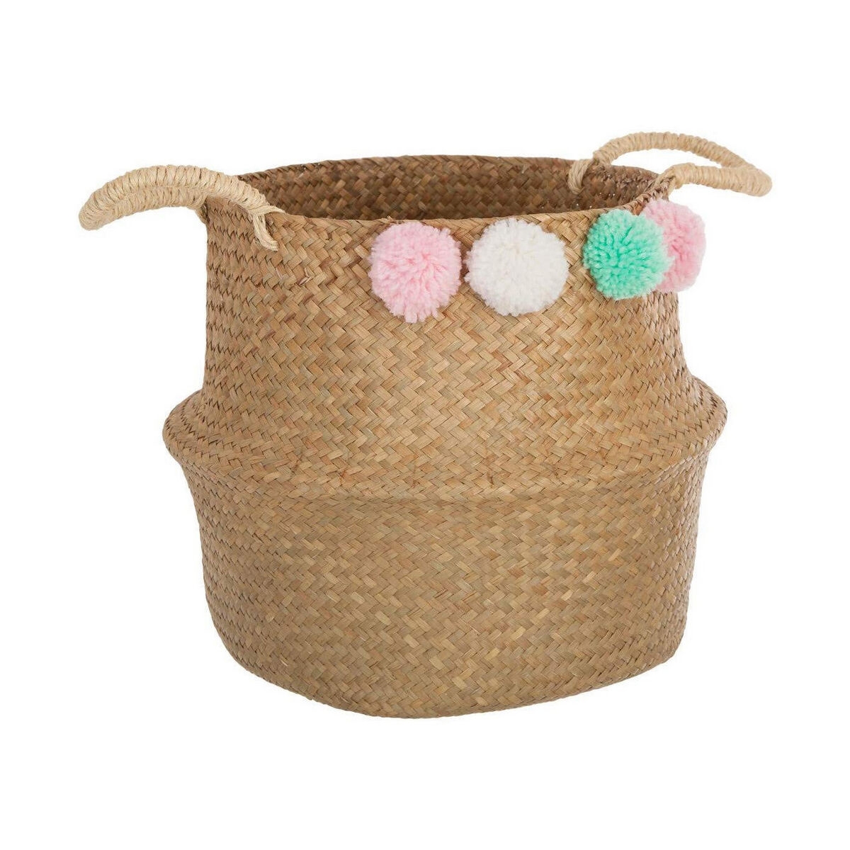 Cesta Multiusos Atmosphera Infantil Mimbre Pompones (34 X 28 X 34 Cm)