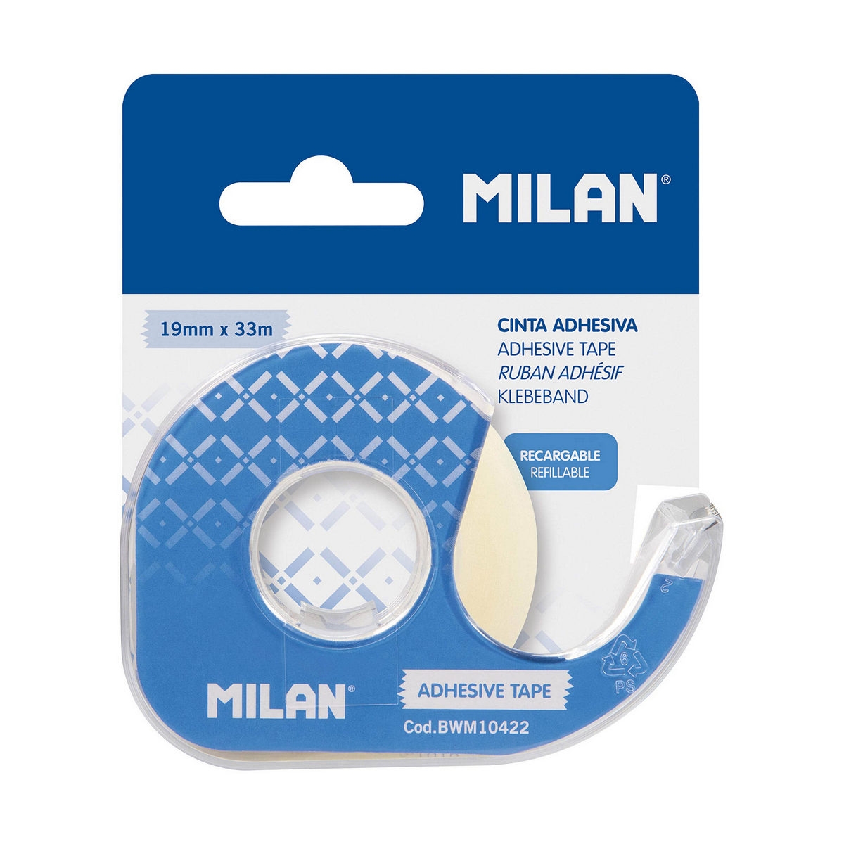 Cinta Adhesiva Milan Transparente 33 M Azul Pvc