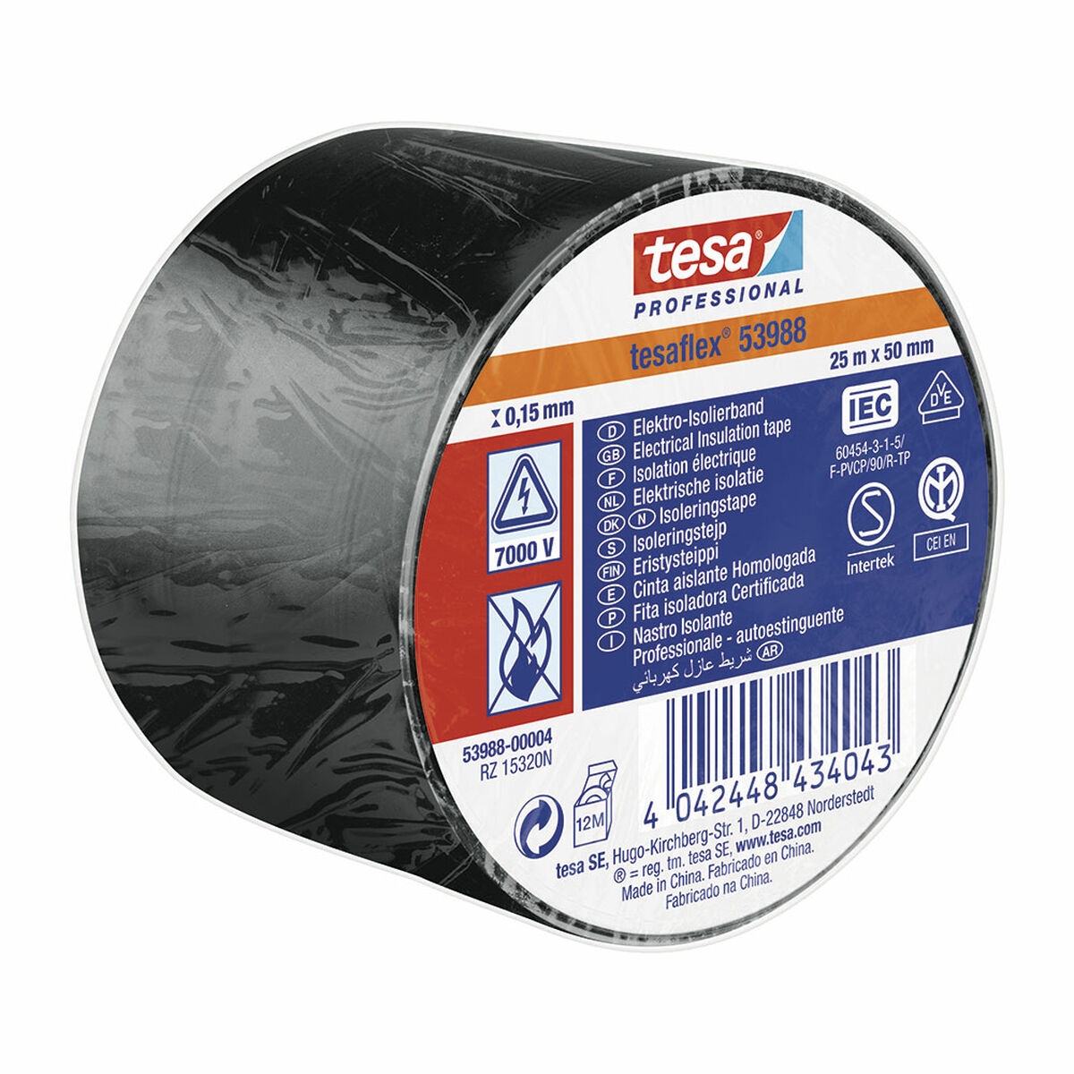 Cinta Aislante Tesa Negro Blanco Pvc (25 M X 50 Mm)