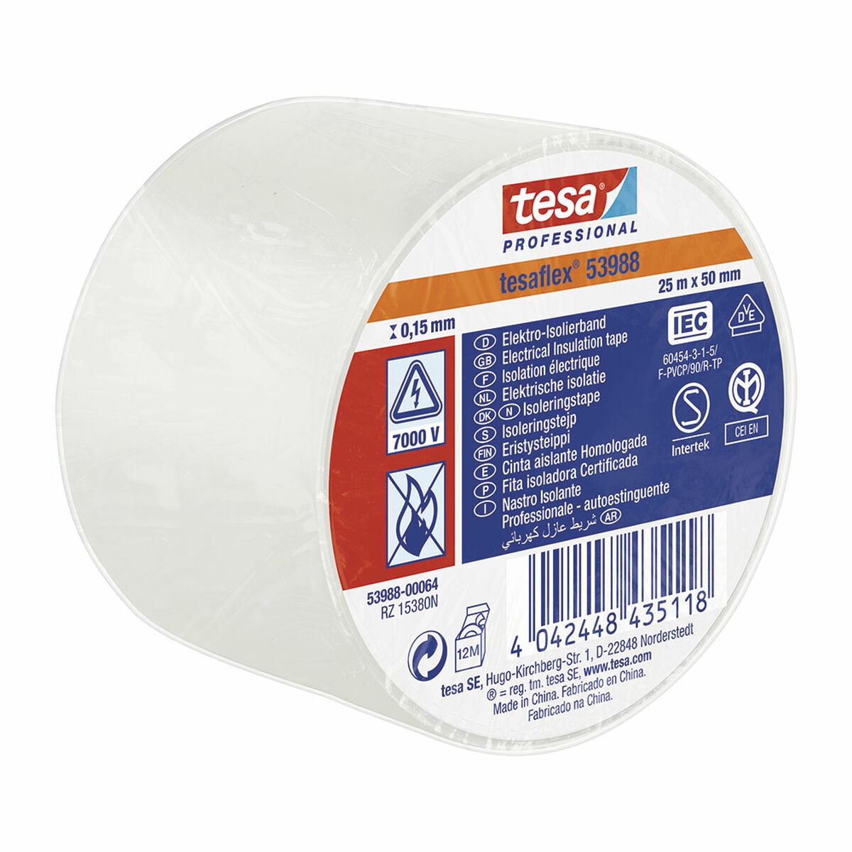 Cinta Aislante Tesa Tesaflex 53988 Homologado Blanco Pvc (25 M X 50 Mm)