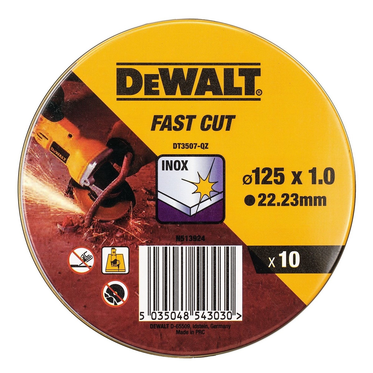 Disco de Corte Dewalt Fast Cut Dt3507-Qz 10 Unidades 115 X 1 X 22,23 Mm