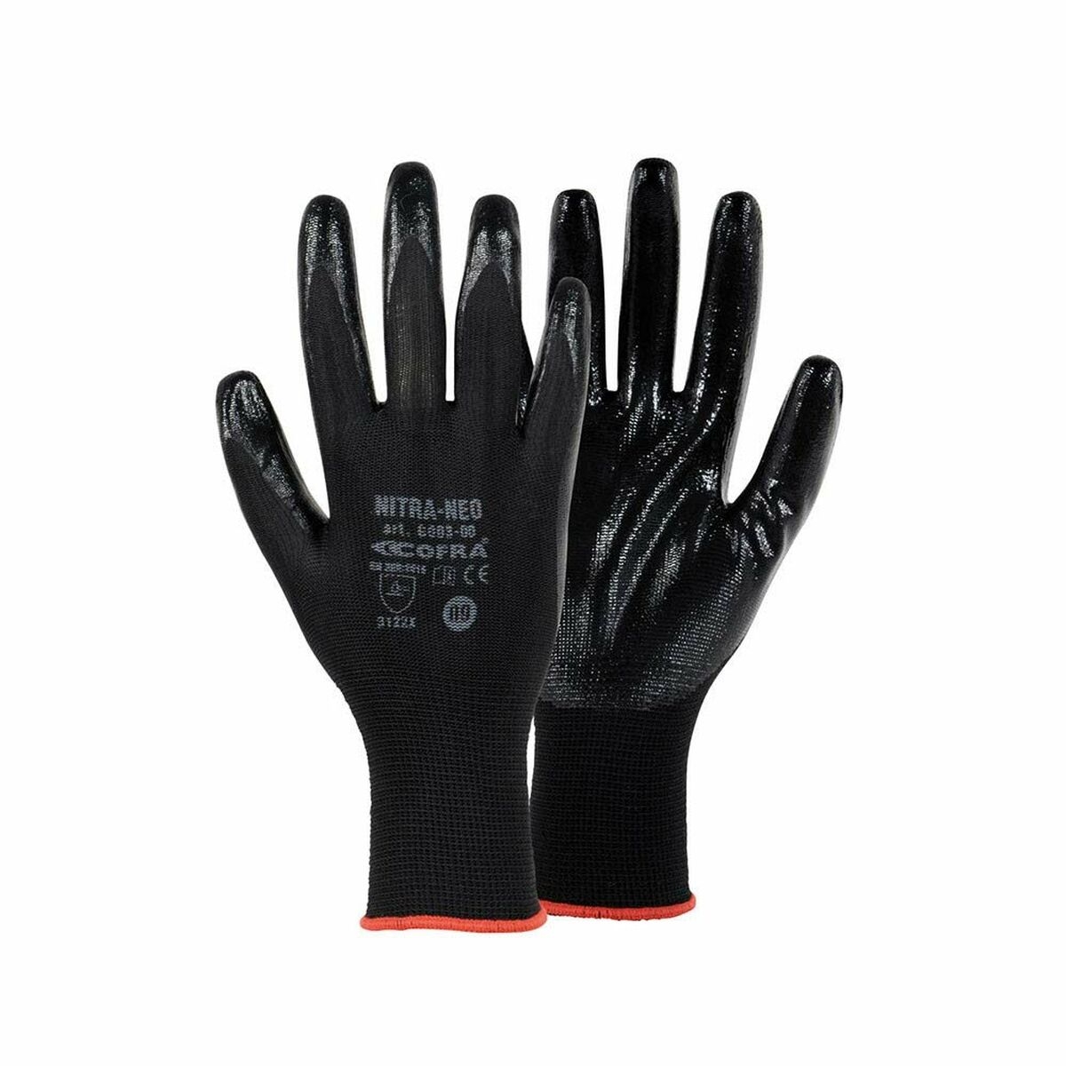 Guantes de Trabajo Cofra Nitra Neo Negro Poliéster Nitrilo