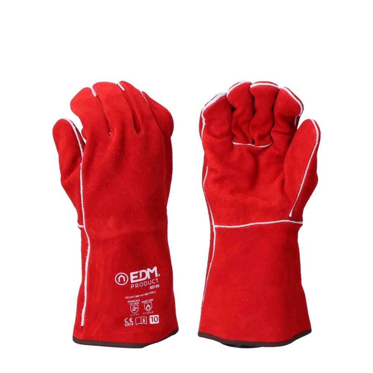 Guantes de Trabajo Edm Soldadores Rojo Algodón Piel de Serraje Kevlar