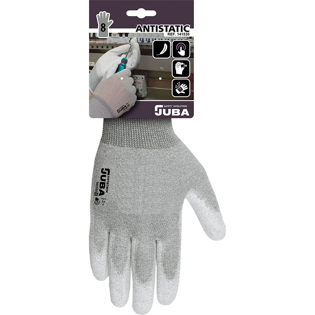 Guantes de Trabajo Juba Antiestático Gris Nailon Fibra de Carbono