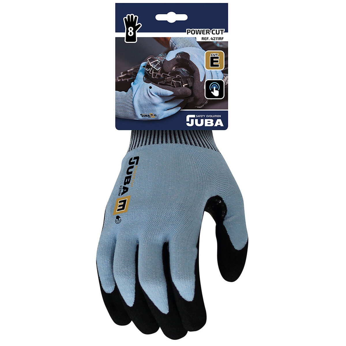 Guantes de Trabajo Juba K-Rock Negro Azul Táctil Fibra Nitrilo