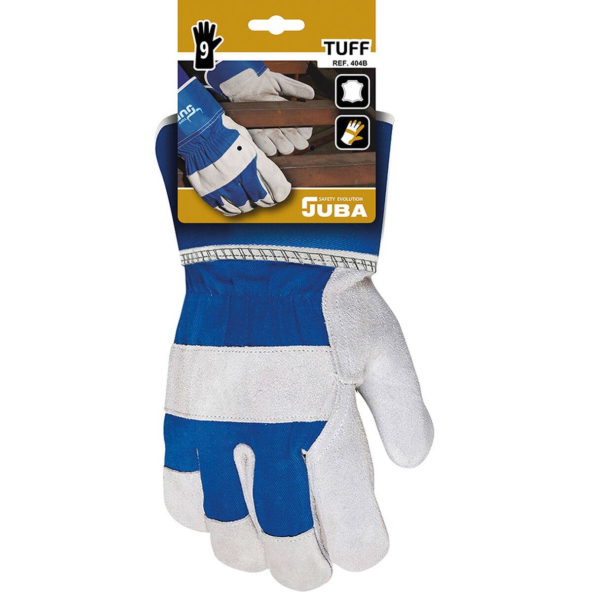 Guantes de Trabajo Juba Piel de Vaca Piel de Serraje Azul Lona