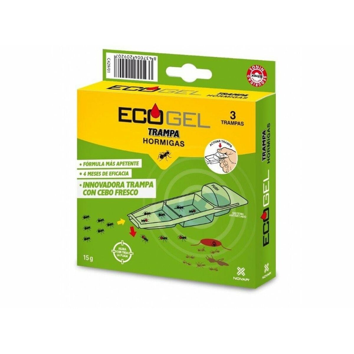 Insecticida Novar Ecogel 3 Piezas Hormigas Trampa 15 G