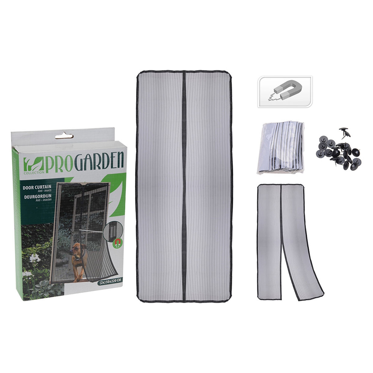 Mosquitera Progarden Magnética 2 Piezas Puertas Fibra de Vidrio Negro (50 X 220 Cm)