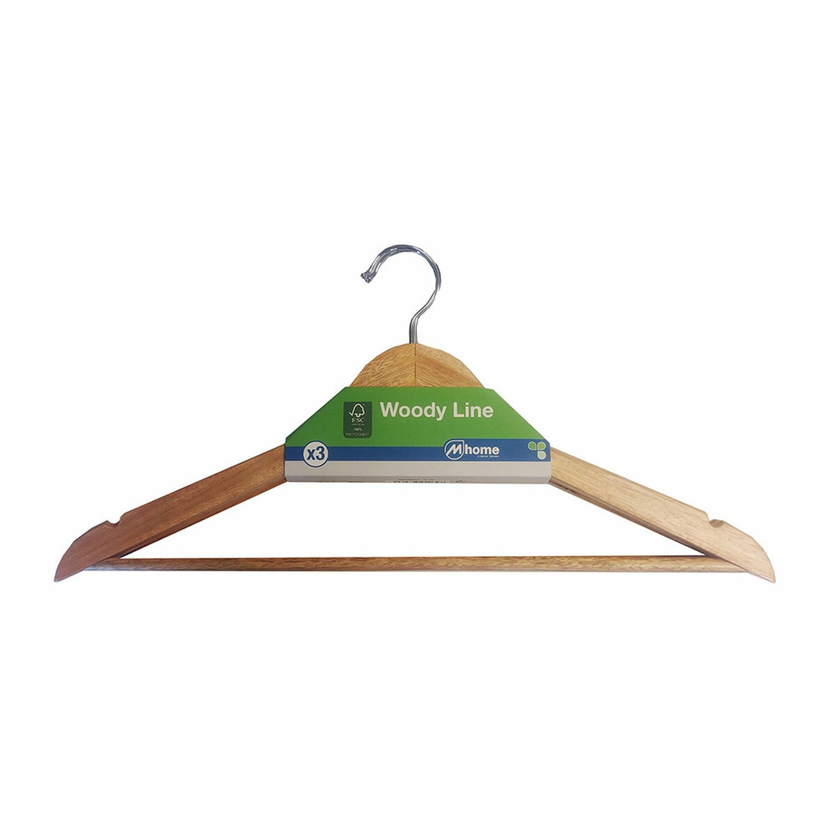 Perchas Mondex Woody Line Ecológico Natural Madera 3 Unidades (42,5 X 23 Cm)