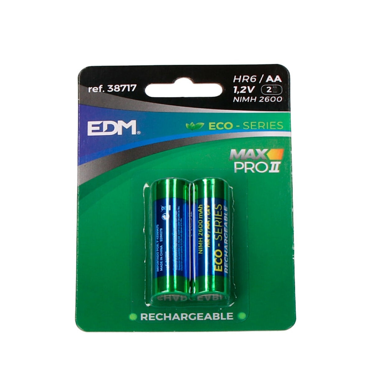 Pilas Recargables Edm Max Pro II Eco-Series 2600 Mah Aa Hr6 1,2 V (2 Unidades)