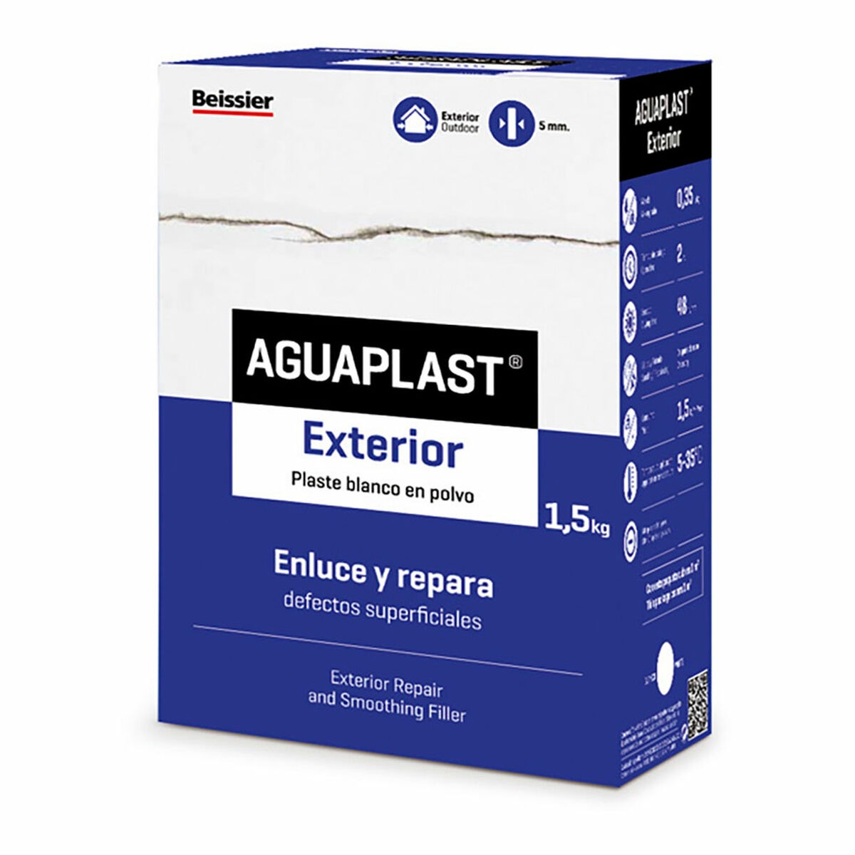 Plaste En Polvo Aguaplast Exterior Blanco 1,5 Kg