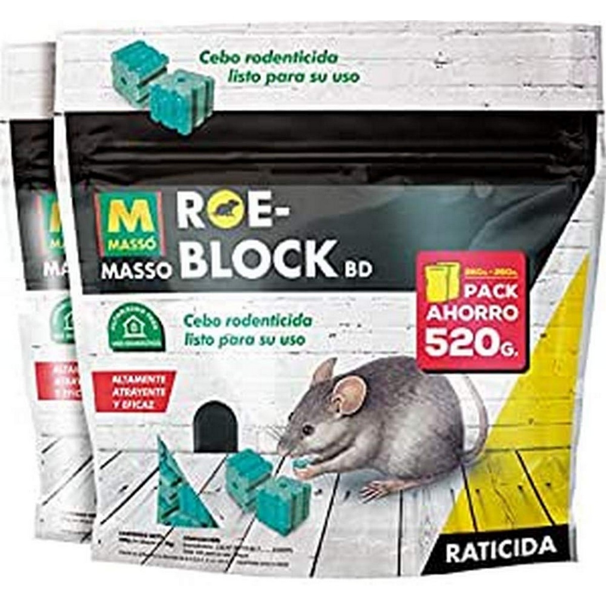 Raticida Massó Roe-Block 260 Gr + 260 Gr 520 G