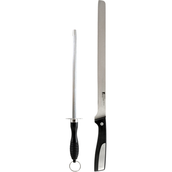 Set de Cuchillo Jamonero 25Cm y Chaira 20Cm Acero Inox